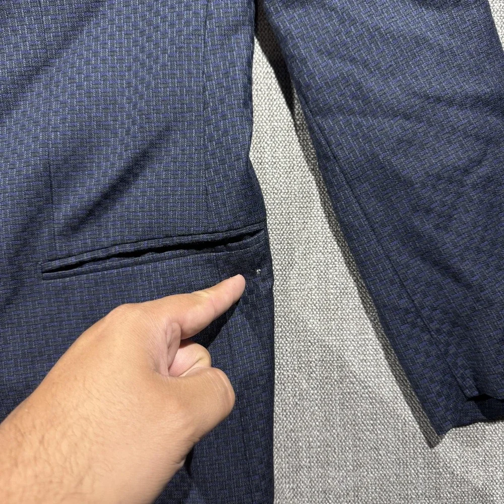 Lubiam Sport Coat Mens‎ IT 52 Blue Wool Check Tweed Blazer Jacket Made Italy
